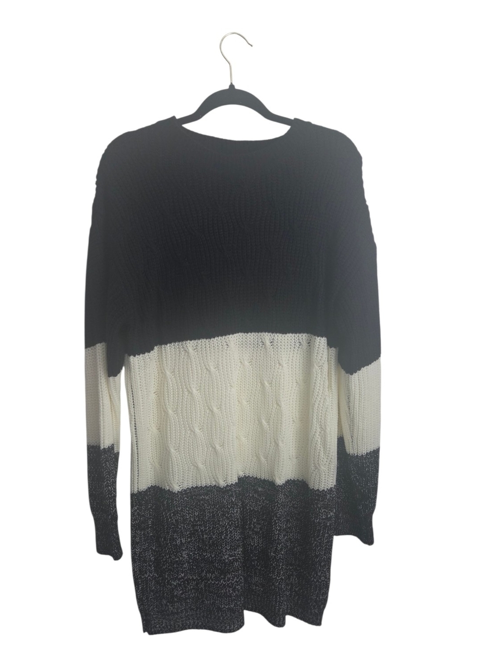 SHEIN Black & Cream Colorblock Crew Sweater Dress